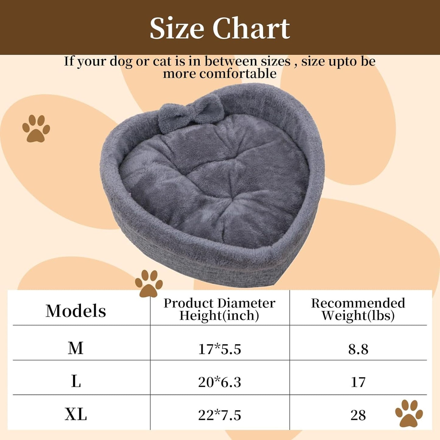 Gray Heart Dog Bed, 19.7*19.7Inch Warming Cozy Soft round Bed for Dogs Cats, Comfortable Dog Heart Bed, Soft Washable Calming Bed for Dogs, Large Dog Pillow & Furniture(L:(Diameter 19.7*High 6.3Inch))