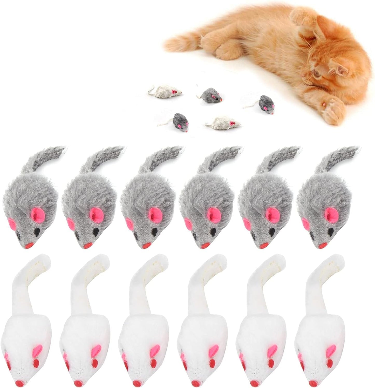 12 Pcs Rattle Mice for Cats Toy Furry Pet Cat Toys Mice for Feather Tails Interactive Play Mouse Toy for Indoor Cats Kittens