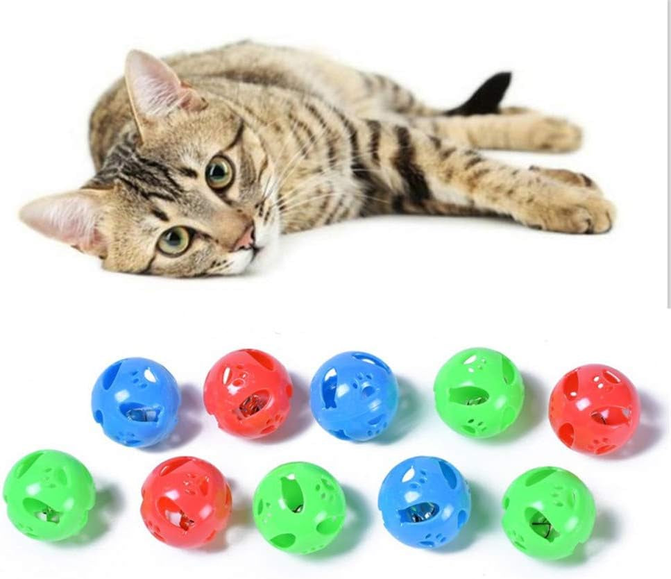 20 Pieces Cat Toy Balls Pet Cat Kitten Play Balls with Jingle Bell Pounce Chase Rattle Toy Cat Toys Bulk,Random Color