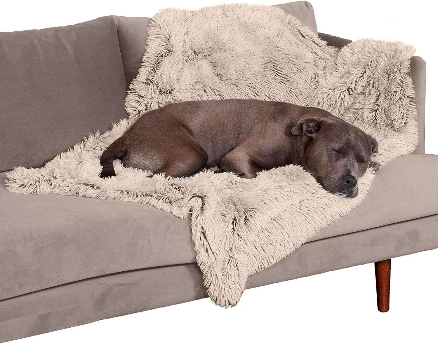 Furhaven Waterproof Throw Blanket for Dogs & Indoor Cats, Washable - Shaggy Plush Calming Long Faux Fur & Velvet Dog Blanket - Taupe, Large