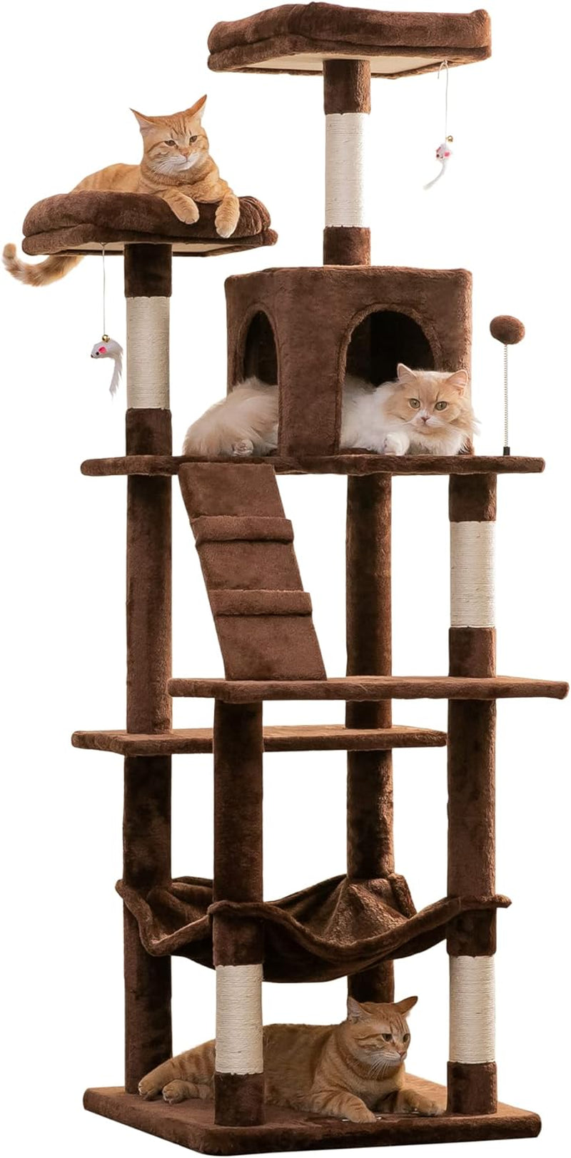 MWPO 63.8 Inches Multi-Level Cat Tree for Large Cats with Sisal-Covered Scratching Posts, Padded Platform, Hammock and Condo,Stable Cat Tower Cat Condo Pet Play House-Light Gray