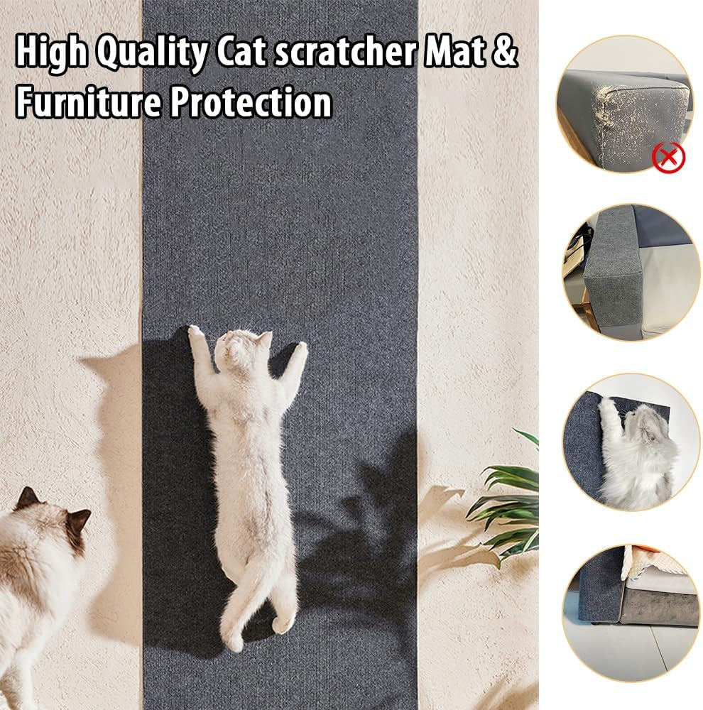 NATUYA Cat Scratcher Mat, 39.4"X15.8" Trimmable Cat Carpet Replacement for Cat Tree Shelves, Self-Adhesive Cat Couch Protector, Easy Use for Cat Wall Furniture and Scratcher Posts, Dark Gray