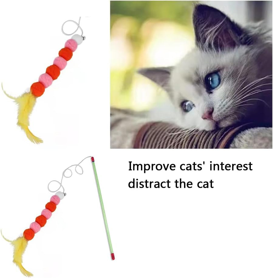 2 Pcs Cat Feather Toys Cat Teaser Wand Interactive Cat Toys for Playing with Pets Exercise Entertainment(Yellow) Cat Teaser Wand