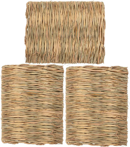 Yardwe Rabbit Grass Mat, 3Pcs Bunny Natural Straw Woven Bed Small Animal Cages Hay Nest Sleeping Chewing Nesting and Toys for Rabbits Guinea Pig Hamster Hedgehog