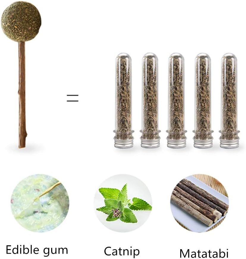 3 Pack Cat Catnip Sticks Mint Ball, Natural Matatabi Silvervine Sticks Cat Dental Chews Catnip Lollipop, Cat Treats Catnip Toys for Cat Teeth Cleaning Oral Care Helps with Bad Breath