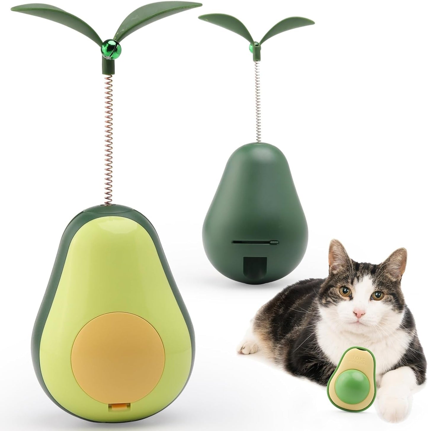 3-In-1 Cat Catnip Toys-Interactive Cat Toys for Indoor Cats, Catnip Toys for Cats with Feather Cat Toy Wand & Cat Treat Dispenser, Tumbler Avocado Cat Puzzle Feeder