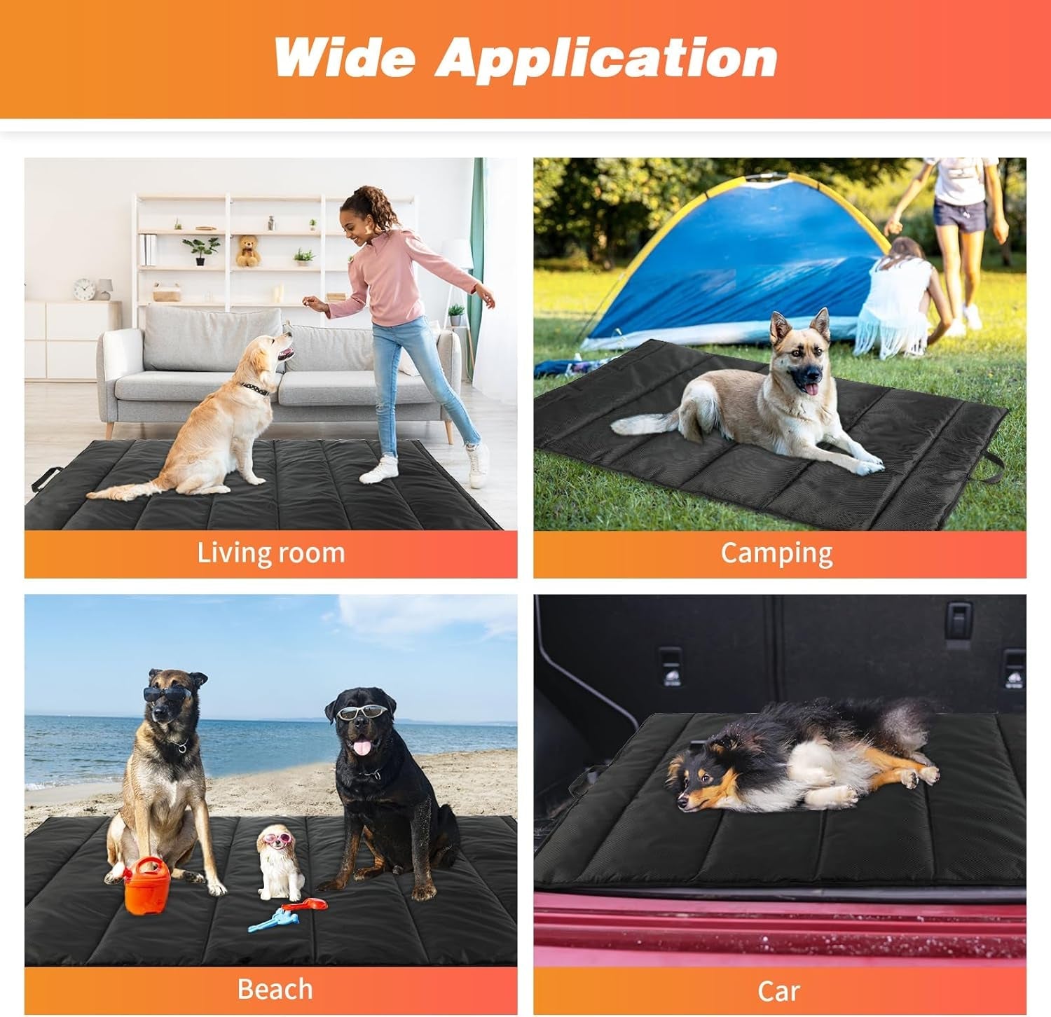 YUEPET 47"×27" Waterproof Outdoor Dog Bed, Portable Camping Dog Bed Easy to Clean Travel Outdoor Dog Mat for Large Medium Dogs Puppy with Storage Bag（Black）