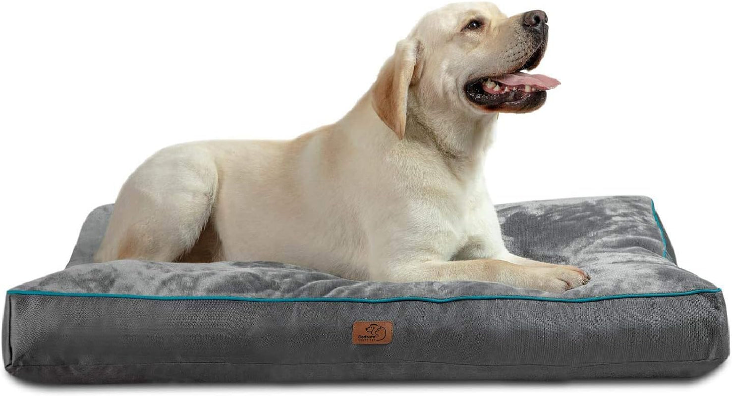 Bedsure Entire Waterproof Large Dog Bed - 4 Inch Thicken up to 80Lbs Large Dog Bed with Removable Washable Cover, Pet Bed Mat Pillows, Grey