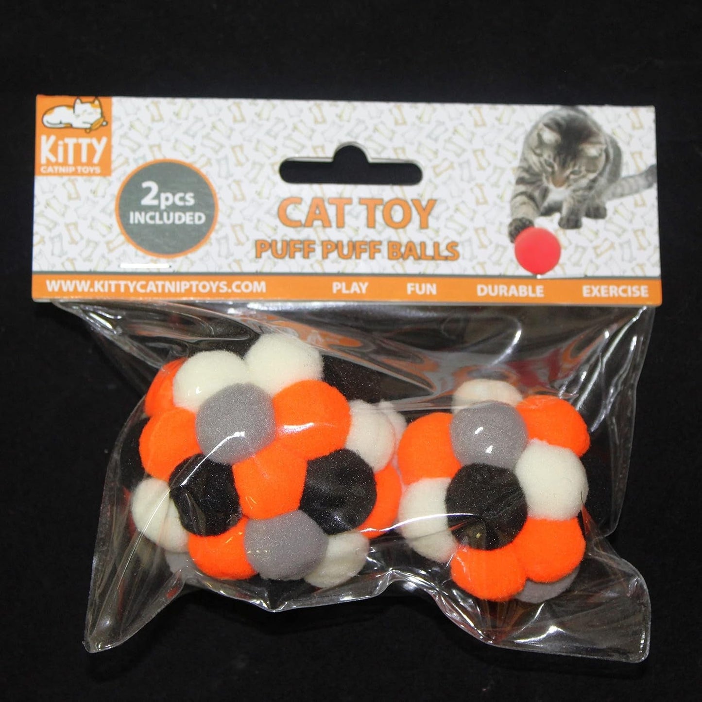 Kitty Catnip Toys Puff Puff Felt Balls with Jingle Bells, Interactive Felt Cat Toy.