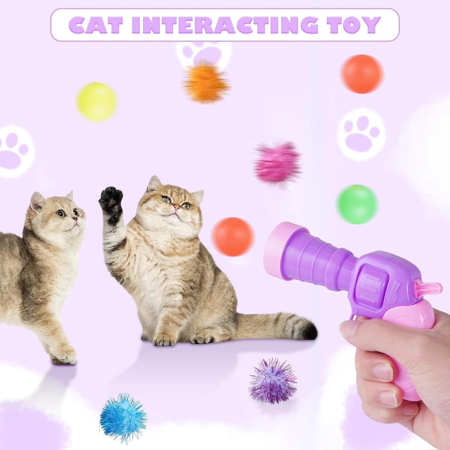 158Pcs Cat Ball Launcher Set, Interactive Cat Toy Pom Pom Balls for Bored, Lightweight and Silent Cat Toys Pet Ball Launcher Plush Ball Shoot Gun Toy for Indoor Cats Kitten (Glitter Balls)