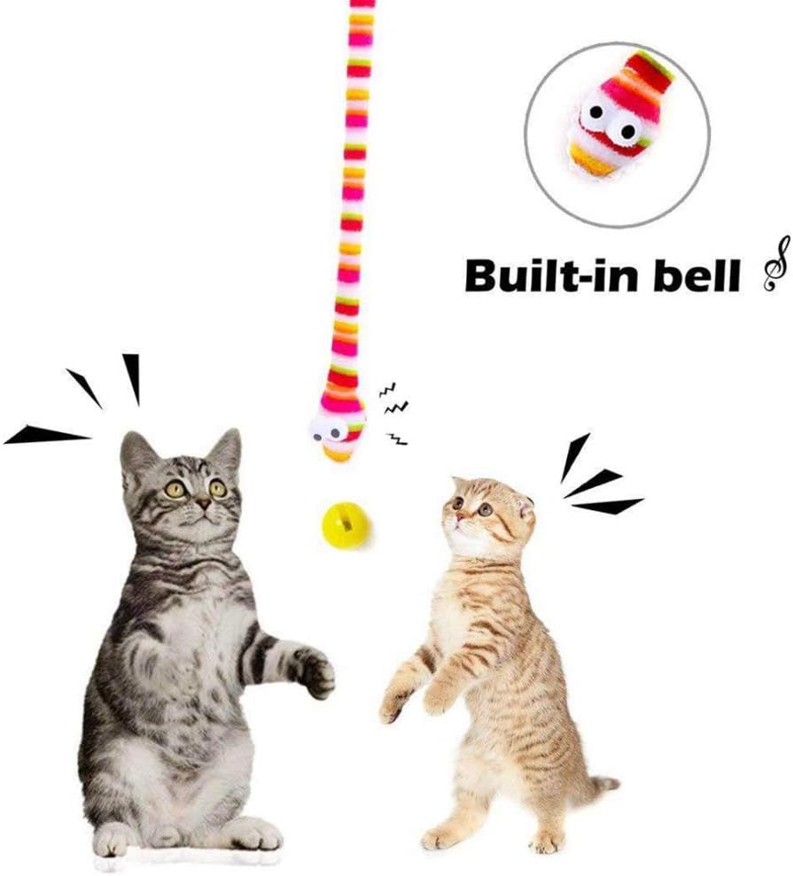 2PCS Cat Sticky Toys Rainbow Ribbon with Built in Bell Teaser and Exerciser for Cat and Kitten Cat Entertainment Toy