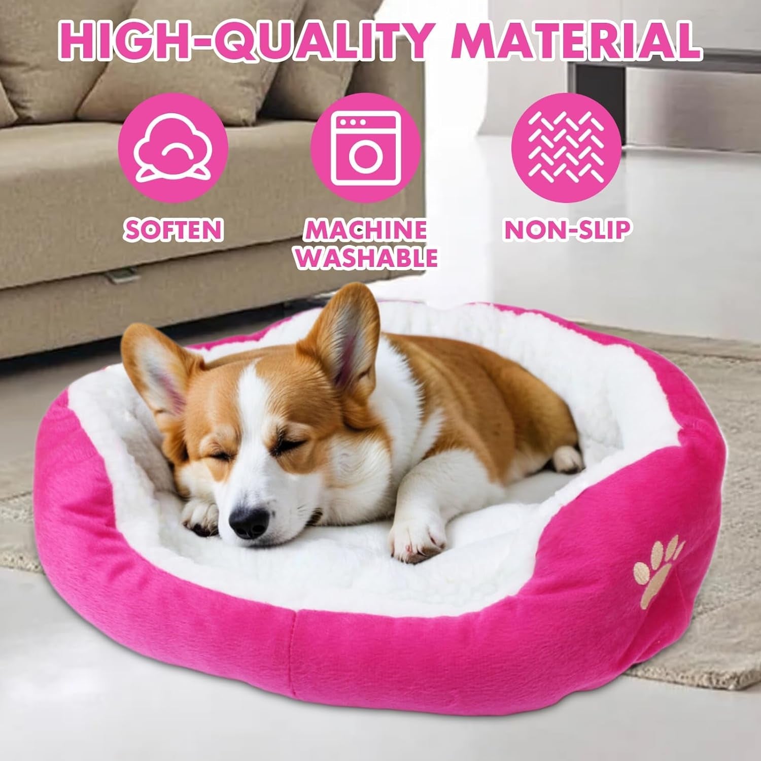 Cute Paw Print Comfortable Pets Dog Cats Puppy Kitten Nest Mat Pad Soft Fleece Bed(Pink)