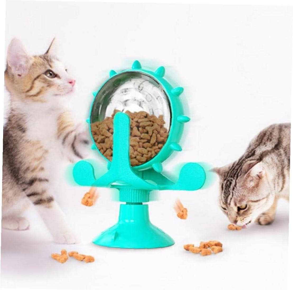 2 in 1 Cat Toy, Interactive Cat Food Dispensing Cat Feeder Toy with 360 Degree Rotating Wheel Suction Cup for Pet