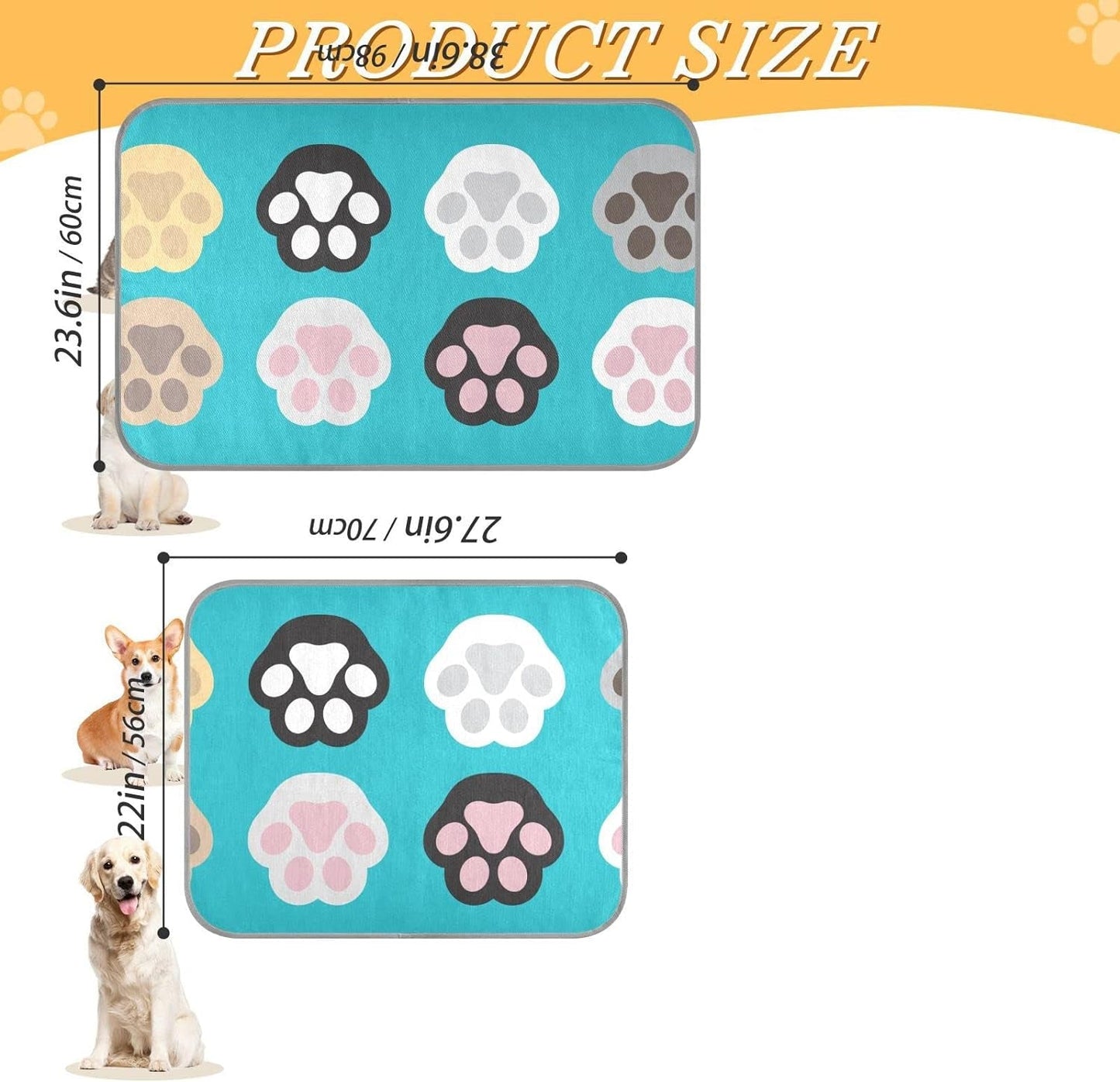 Footprints Cooling Bed Mat for Dogs Blanket Pad Summer Pet Bed Cooling Mat for Cat Dog Rabbit-M