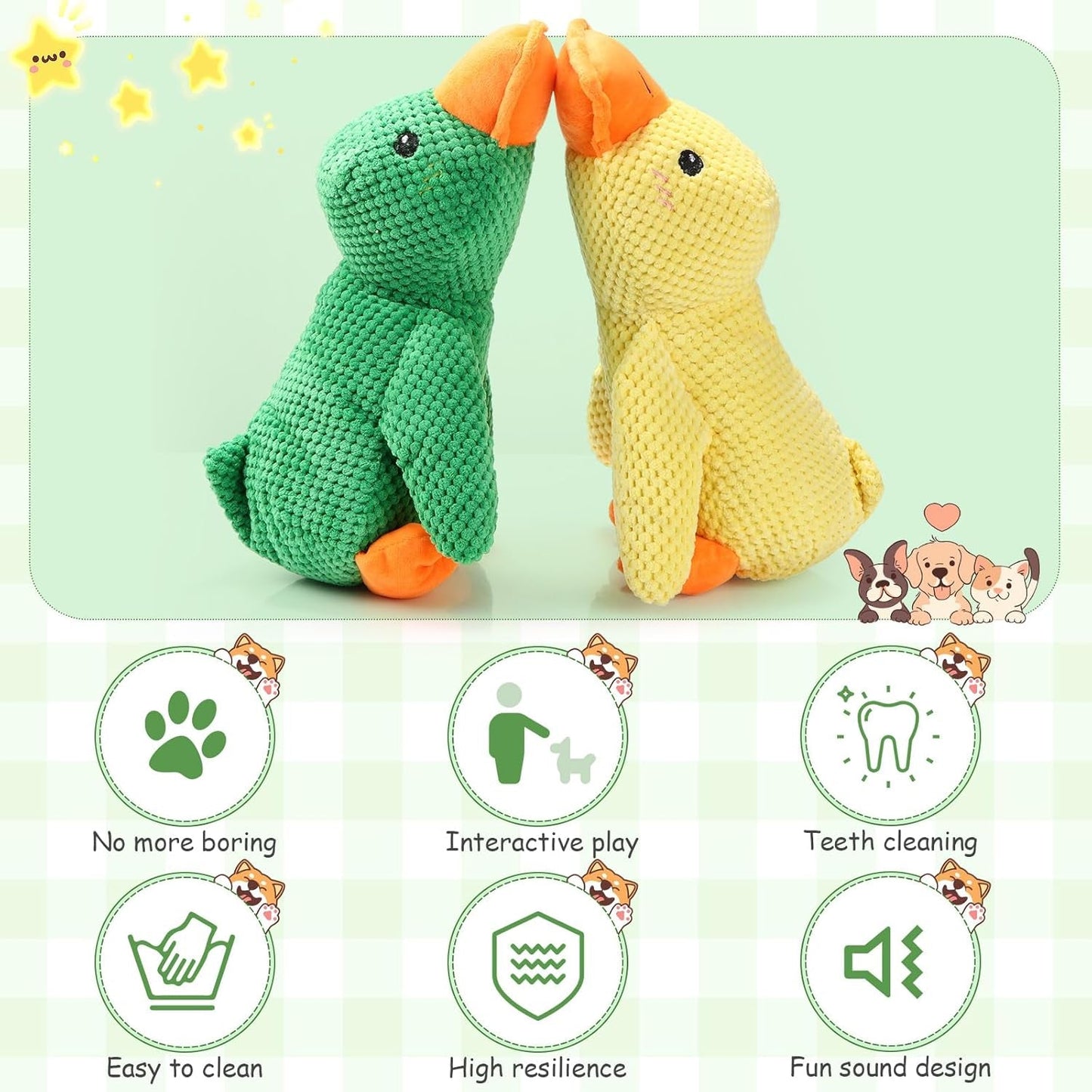 2 Pcs Squeaky Dog Toys, Duck Soft Plush Dog Toys for Aggressive Chewer, Tough Plush Dog Toys for Large Dogs, Crinkle Interactive Puppy Dog Toys for Small Medium Dogs