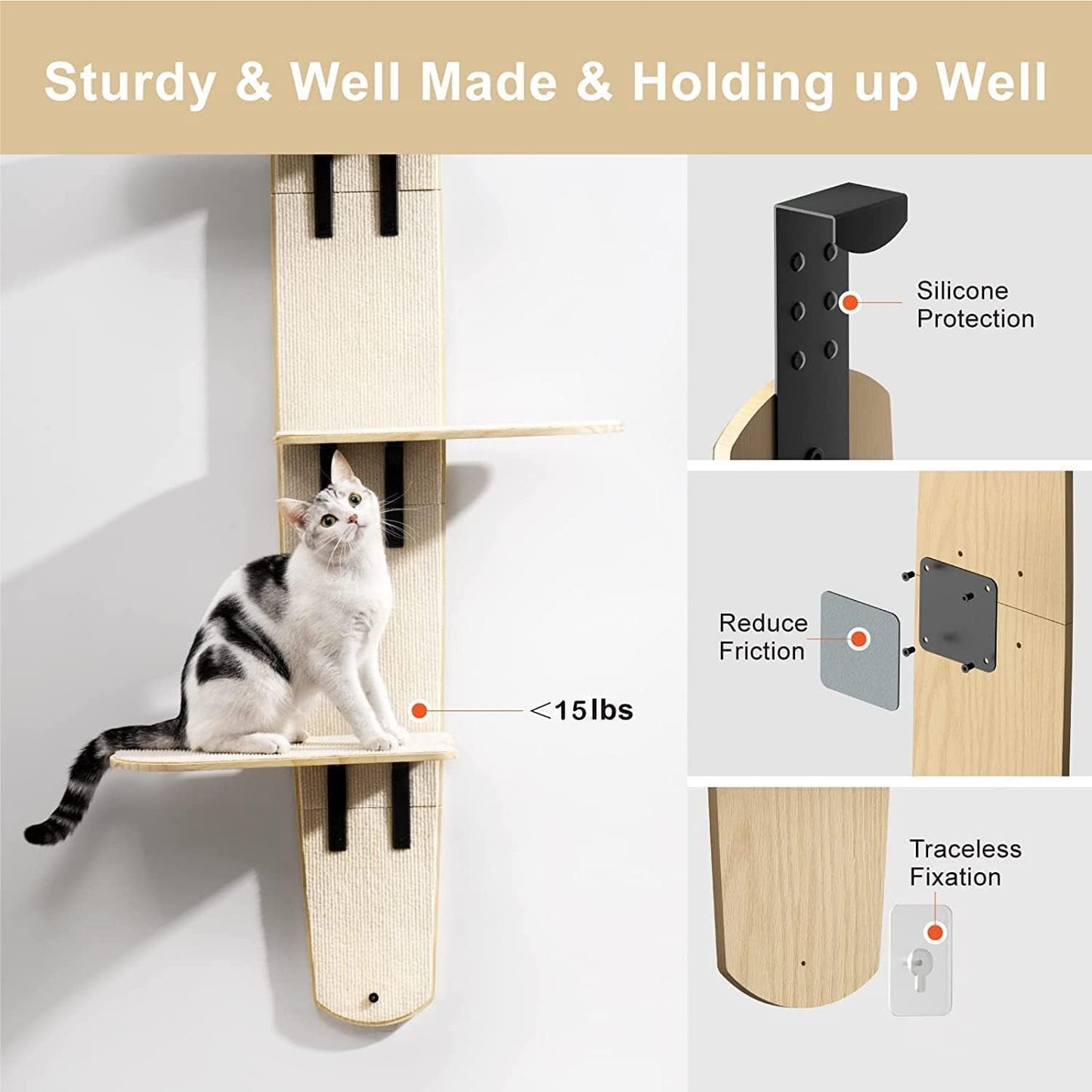 MEWOOFUN 4-Levels Door Hanging Cat Climber Door Mounted Vertical Cat Tree Tower with Carpeted Plank for Indoor Cats (Door Mounted-67.3" H X 22.3" L X 10.5”W)