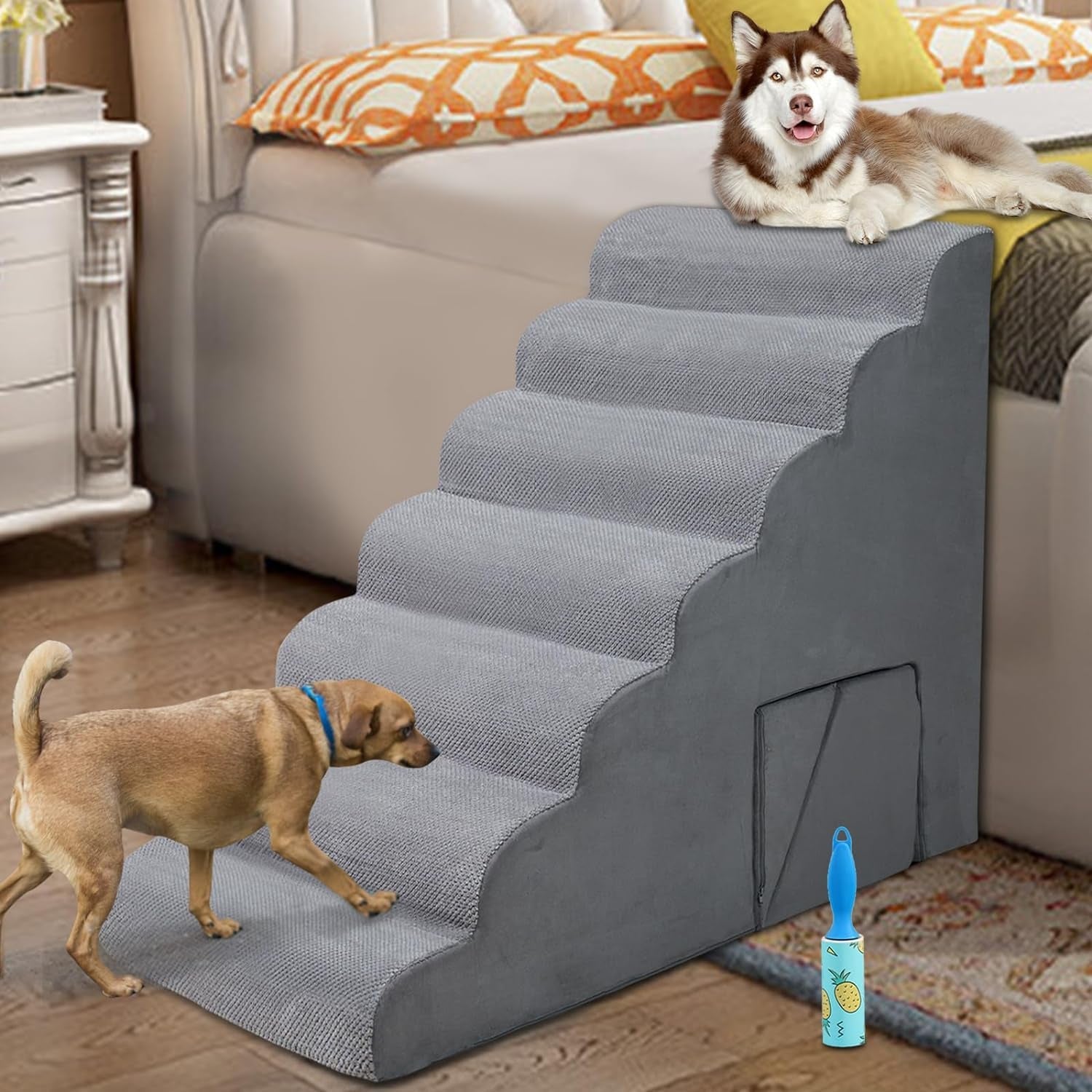 Foam Dog Stairs & Steps Ramps for High Beds 30-36 Inches High Tall, Litail 6 Step Pet Stairs/Steps for High Beds 30 Inch Large Dogs, Non-Slip Dog Ramps for Small Dogs, for Older Dogs/Cats Injured