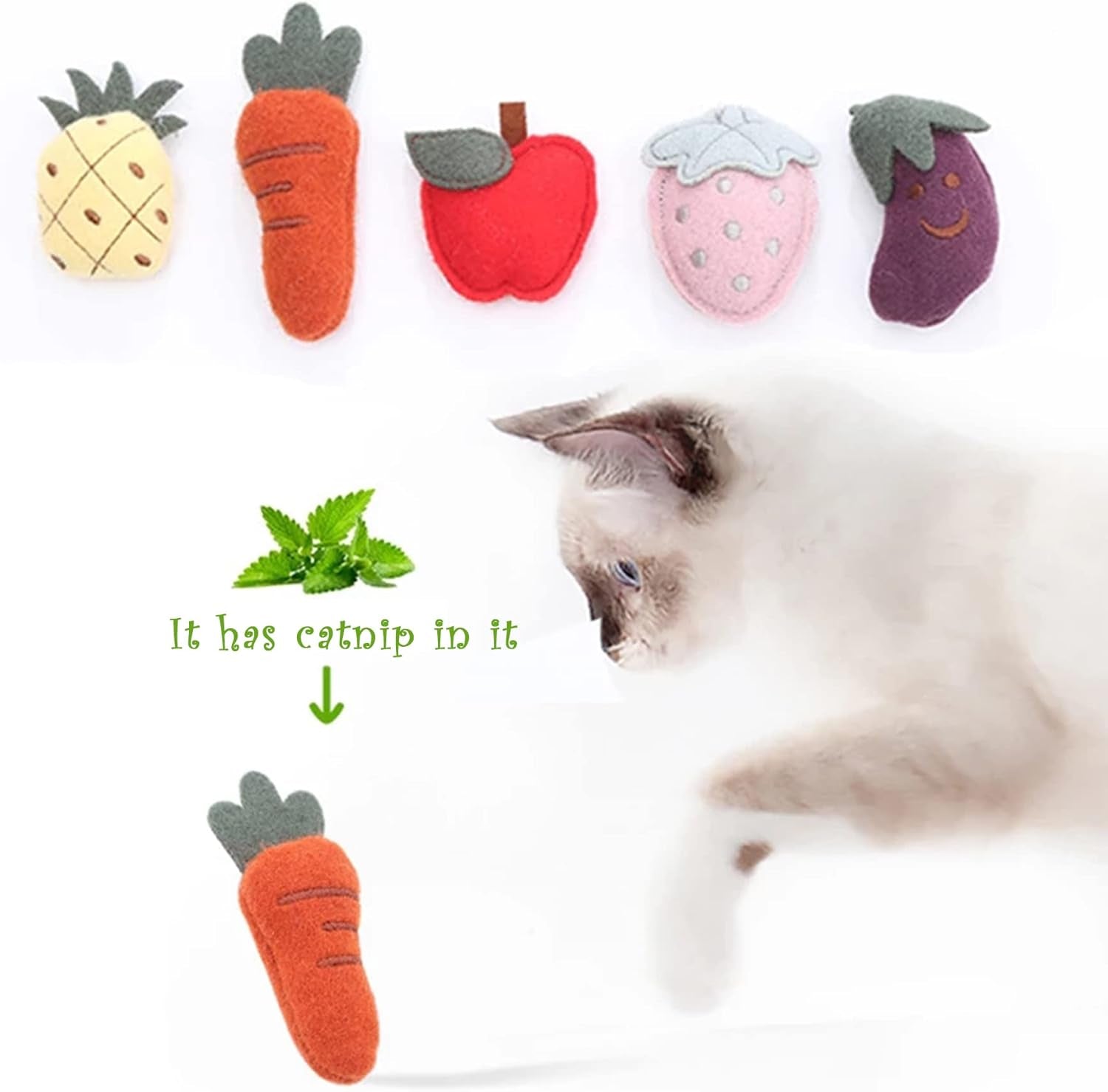 10Pcs Cat Catnip Toys for Indoor Cats Fruits and Vegetables Toy for Cat Lovers Gifts Resistant Kitty Interactive Chew Bite Kick Toys Supplies Soft Plush Kittens Toys Set