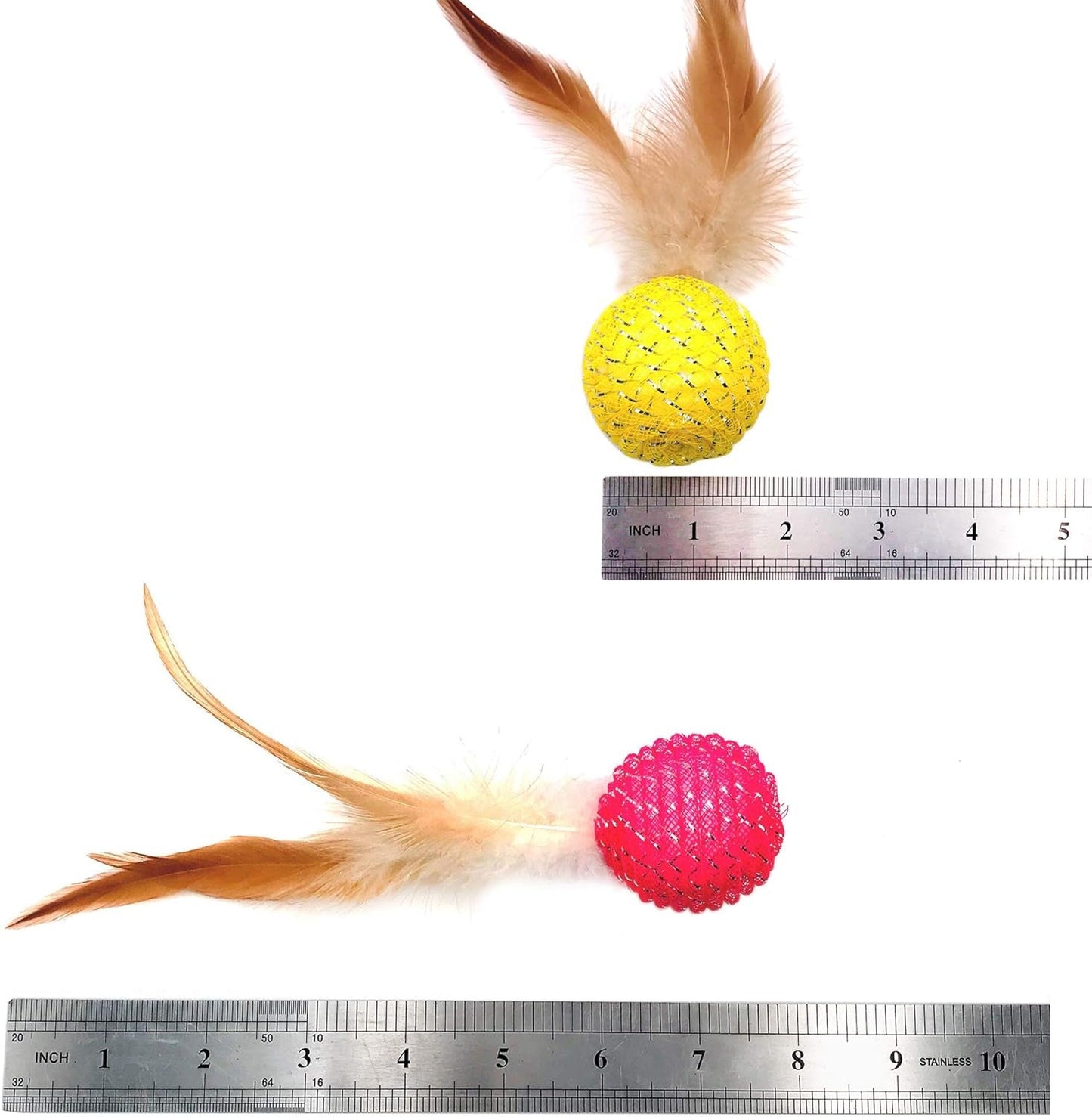 10Pcs Cat Colorful Rainbow Toys Flutter Balls with Feather and Bells for Indoor Ourdoor Kitty Kitten Interactive Playing Chewing Training Chasing Hunting and Exercise