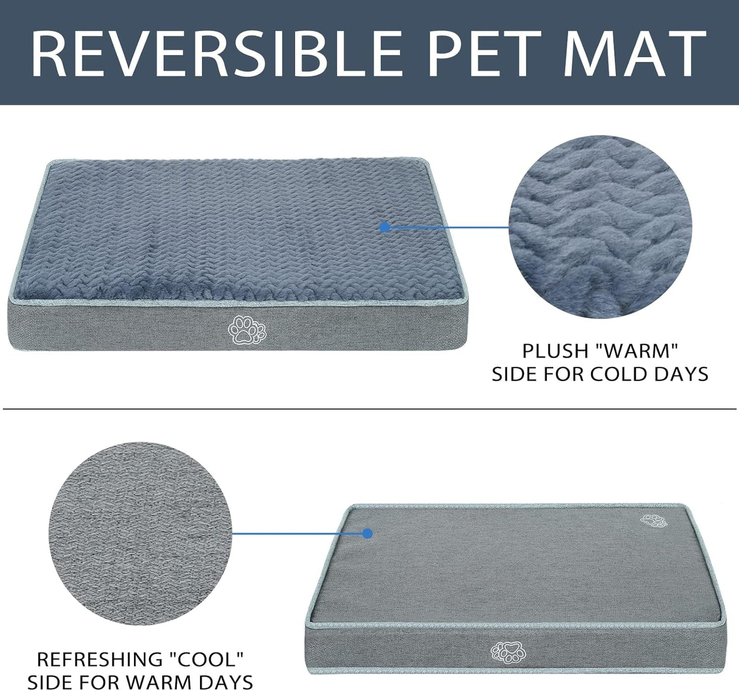 EMPSIGN Crate Dog Bed - Pad for Dog Crate, Reversible Pet Crate Mat with Removable Washable Cover, Kennel Pads for Dog Cages Suitable for S to XXL Dogs - Stone Gray