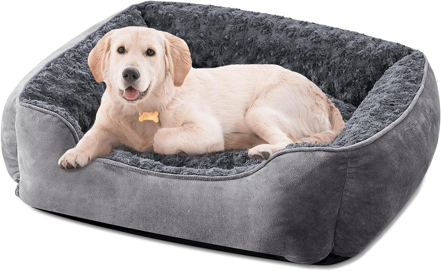 JOEJOY Rectangle Dog Bed for Large Medium Small Dogs Machine Washable Sleeping Sofa Non-Slip Bottom Breathable Soft Puppy Bed Durable Orthopedic Calming Pet Cuddler, Multiple Size, Beige