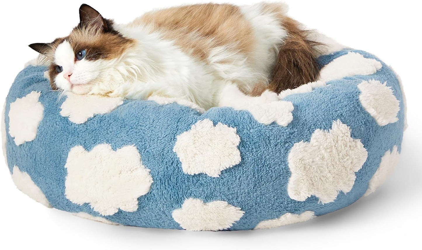 Lesure Donut Small Dog Bed - round Cat Beds for Indoor Cats Calming Pet Beds, Cute Modern Beds with Jacquard Shaggy Plush & anti Slip Bottom, 30 Inch, Blue