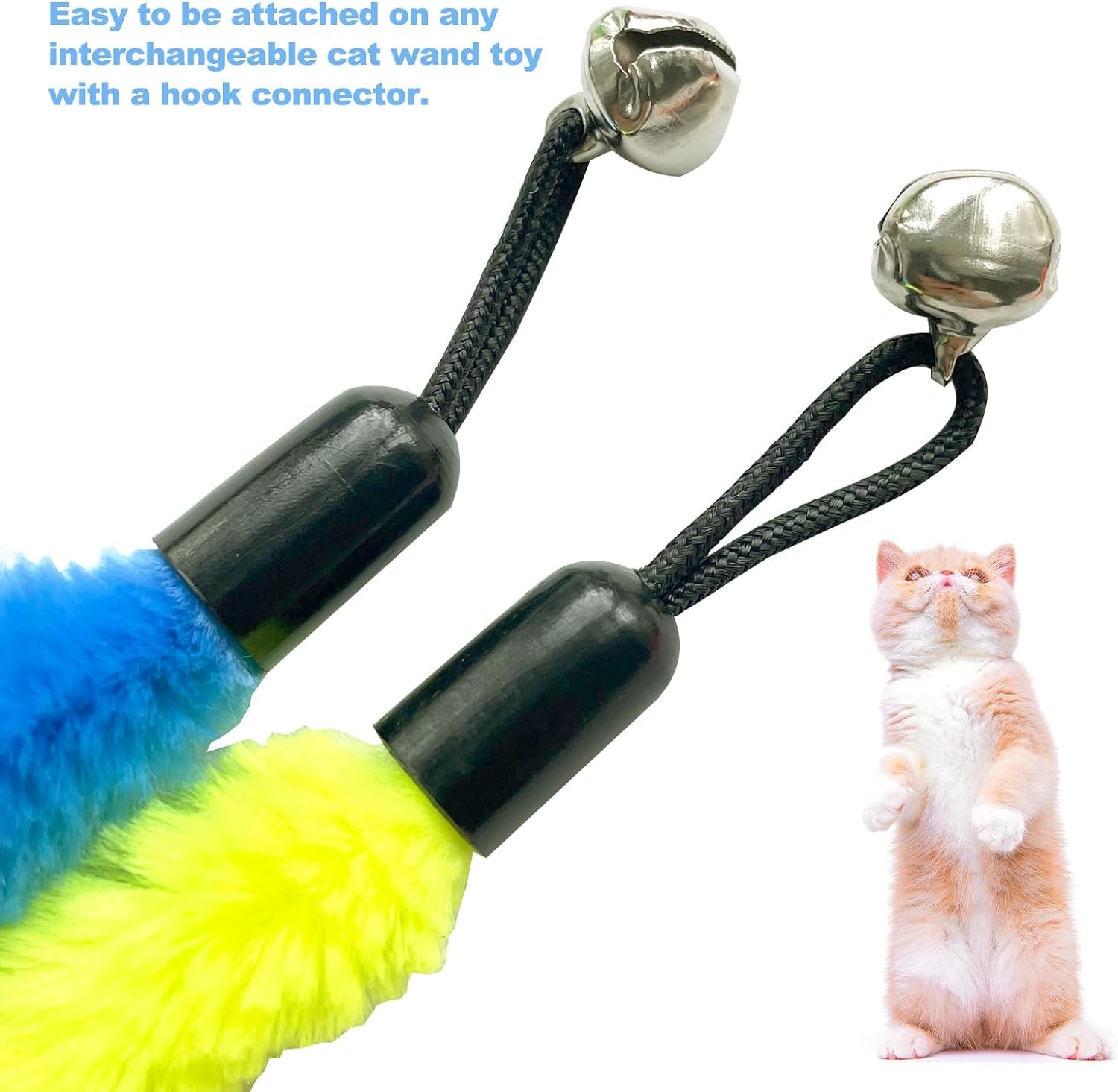 12 Pack Cat Worm Toys Refills, Interactive Cat Toys Wand Attachments with Bells, Cat Feather Toy Replacement, Worm Cat Toy Attachment for Cat Wand, Cat Accessories for Bored Indoor Cats Kitten