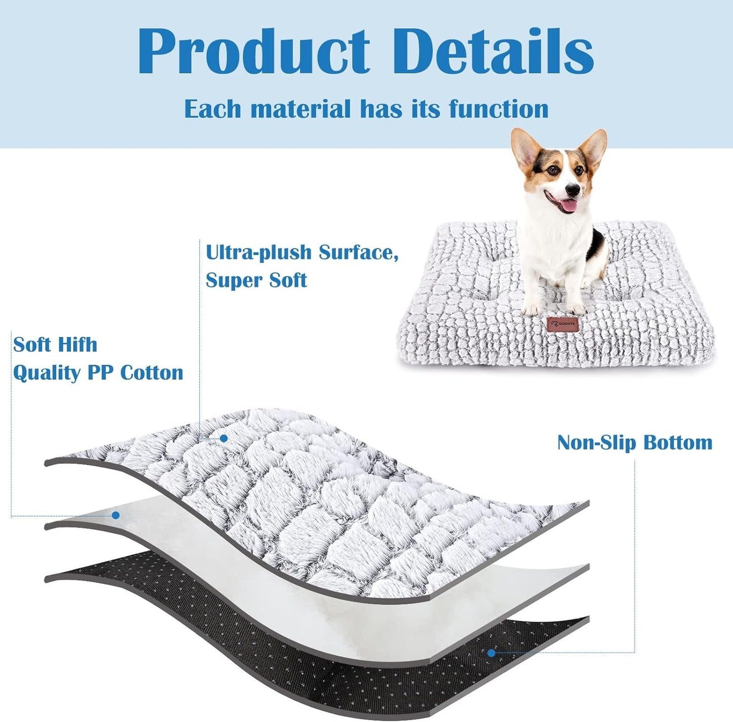 Dog Bed Crate Pad Pet Cushion Crate Mat Puppy Bed for Small Dogs Soft Fluffy Kennel Pad for Dog Crate, Anti-Slip Comfy Small Dog Bed