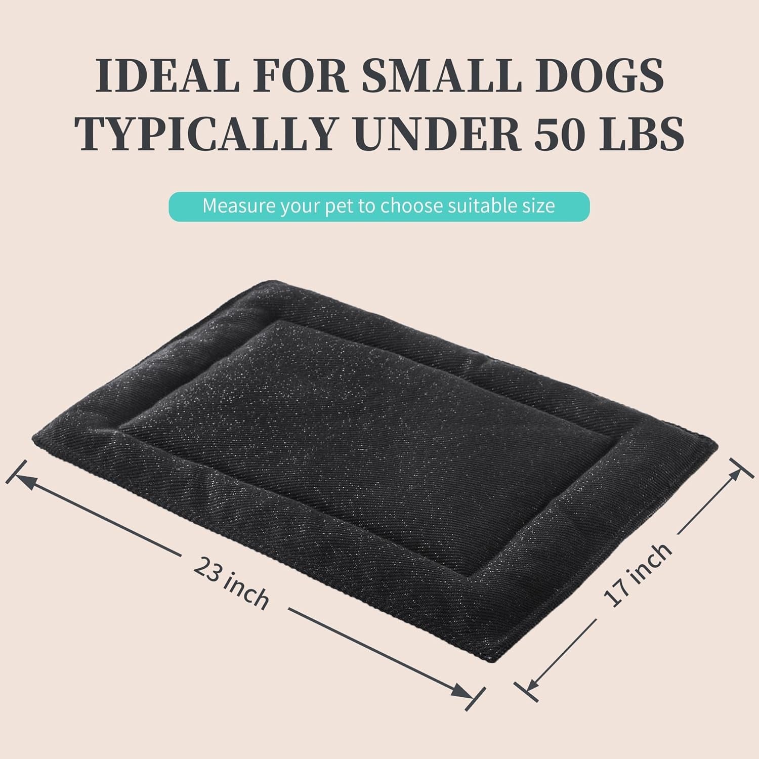 Indestructible Dog Bed for Aggressive Chewers,Tough Chew Proof Dog Crate Pad for Small Puppy,Black Durable Dog Mat for Kennel,Machine Washable,17X23 In