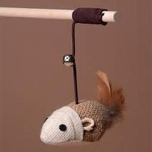 1 Piece Interactive Cat Wand Toy with 2 Feathers and Bell on a String