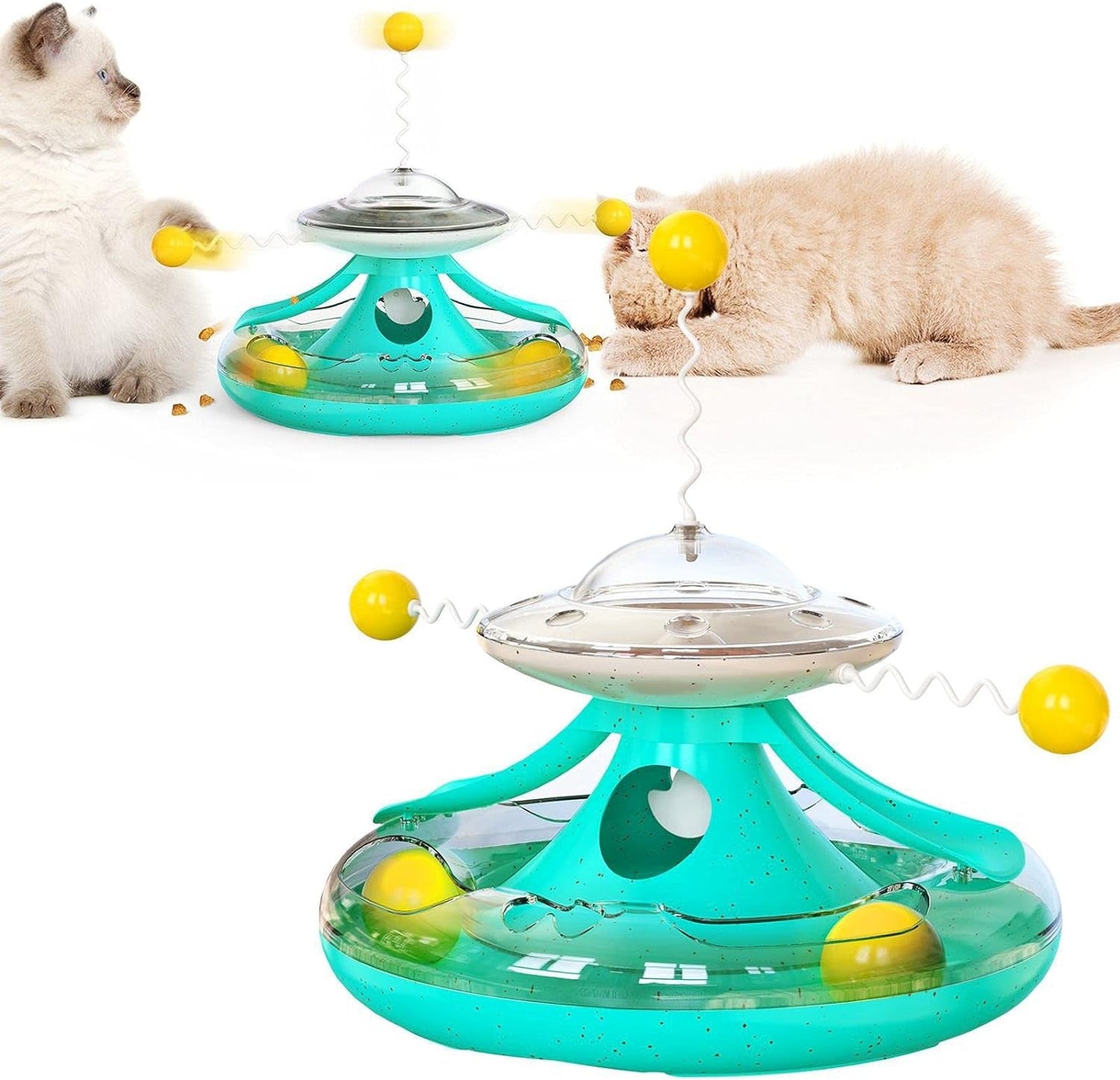 3 in 1 Interactive Cat Toys Balls Cat Fidget Spinner Treat Toys Windmill Cat Food Dispenser Toys Cat Slow Feeder Dry Food Cat Teaser Wand for Indoor Cats