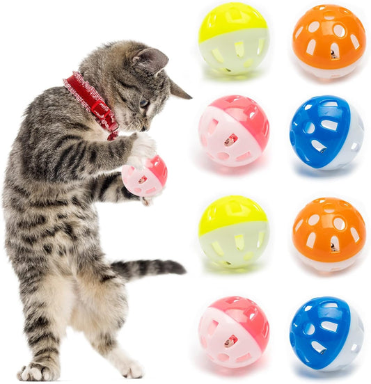 20 Pieces Cat Toy Balls Pet Cat Kitten Play Balls with Jingle Bell Pounce Chase Rattle Toy Cat Toys Bulk,Random Color