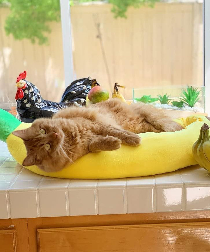 Dog Bed Cat Bed Pet Bed Comfortable and Washable in Banana Shape and Color W/Removable Cushion