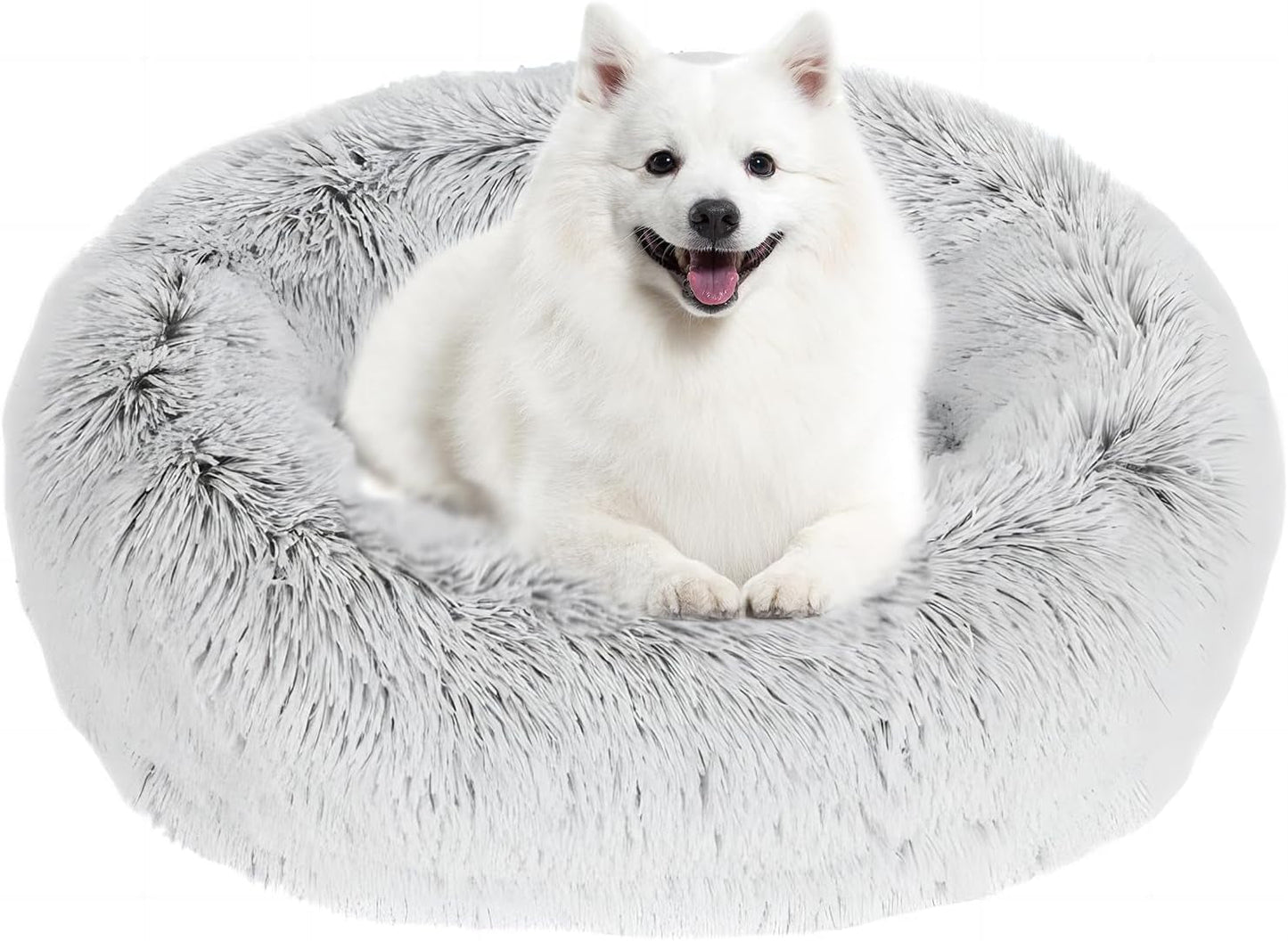 JOLLYVOGUE Calming Donut Dog Bed & Cat Bed, Anti-Anxiety Washable round Bed, Fluffy Dog Cuddler Bed, Cozy Dog Cat Cushion Bed for Small Puppy (20")