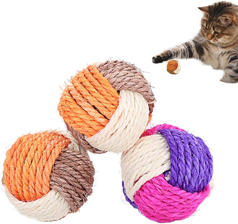 3Pcs Cat Toy Sisal Ball Pet Scratching Ball Chew Eco-Friendly Toy Pets Interactive Toy Bite and Wear Resistant(Random Color)