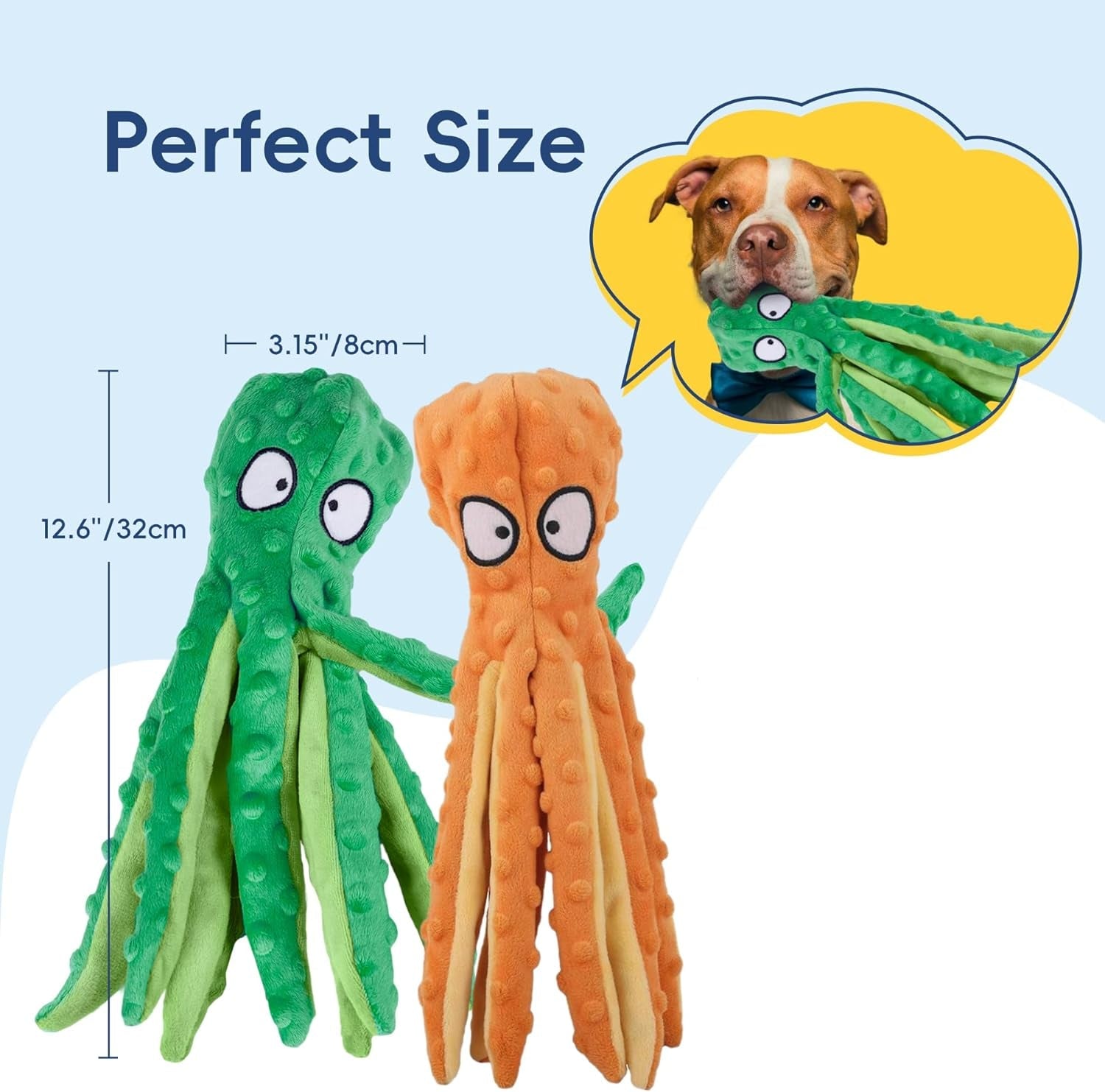 2 Pack Squeaky Dog Toys, Octopus Plush Dog Toys No Stuffing Crinkle Pet Toys for Small, Medium, Large Dogs Teething, Durable Aggressive Chewers (Green + Orange Octopus)