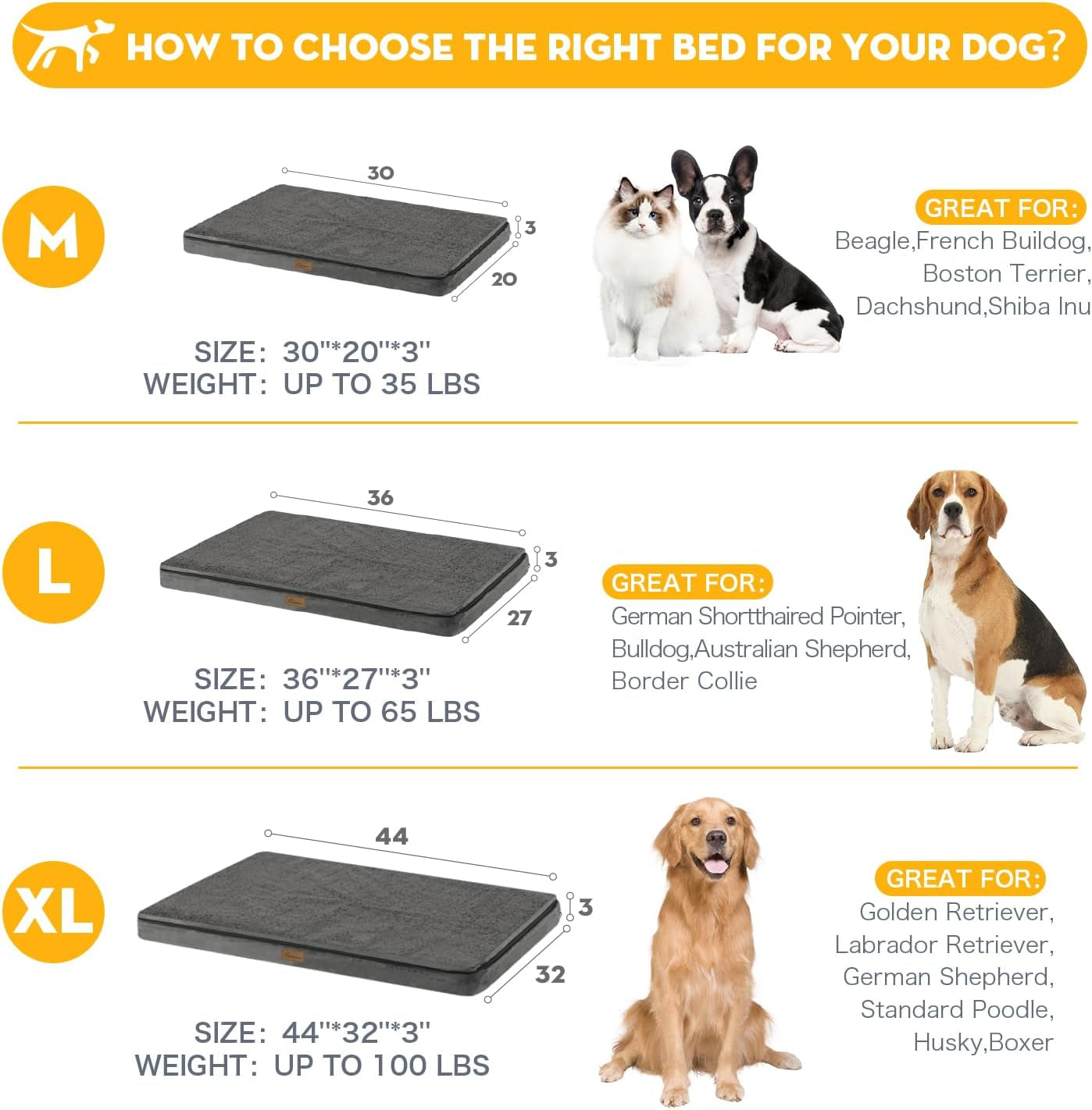 Dog Beds for Small Dogs,Large,Medium,High Elastic Memory Foam Dog Bed Available All Year Round,Dog Crate Mat with Waterproof Removable Machine Washable Cover,Dog Crate Pad with Non Slip