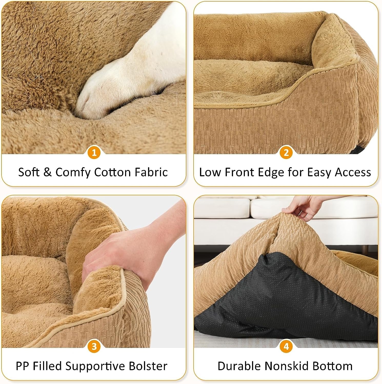 FURTIME Medium Dog Beds for Medium Dogs, Rectangle Washable Dog Bed, Orthopedic Dog Bed Soft and Comfy Calming Puppy Bed Waterproof Dog Cuddler Sofa Pet Bed with Anti-Slip Bottom M(25''X21''X8'')