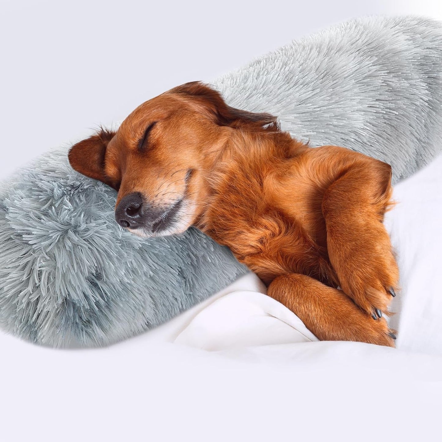 HOMBYS Dog Claming Pillow for Large and Medium Dogs, Soft Faux Fur Dog Neck Pillow Improve Anxiety Relief, Machine Washable Pet Pillow for Dogs & Cats, Pet Calming Toy(25"X8"X4", Dark Grey)