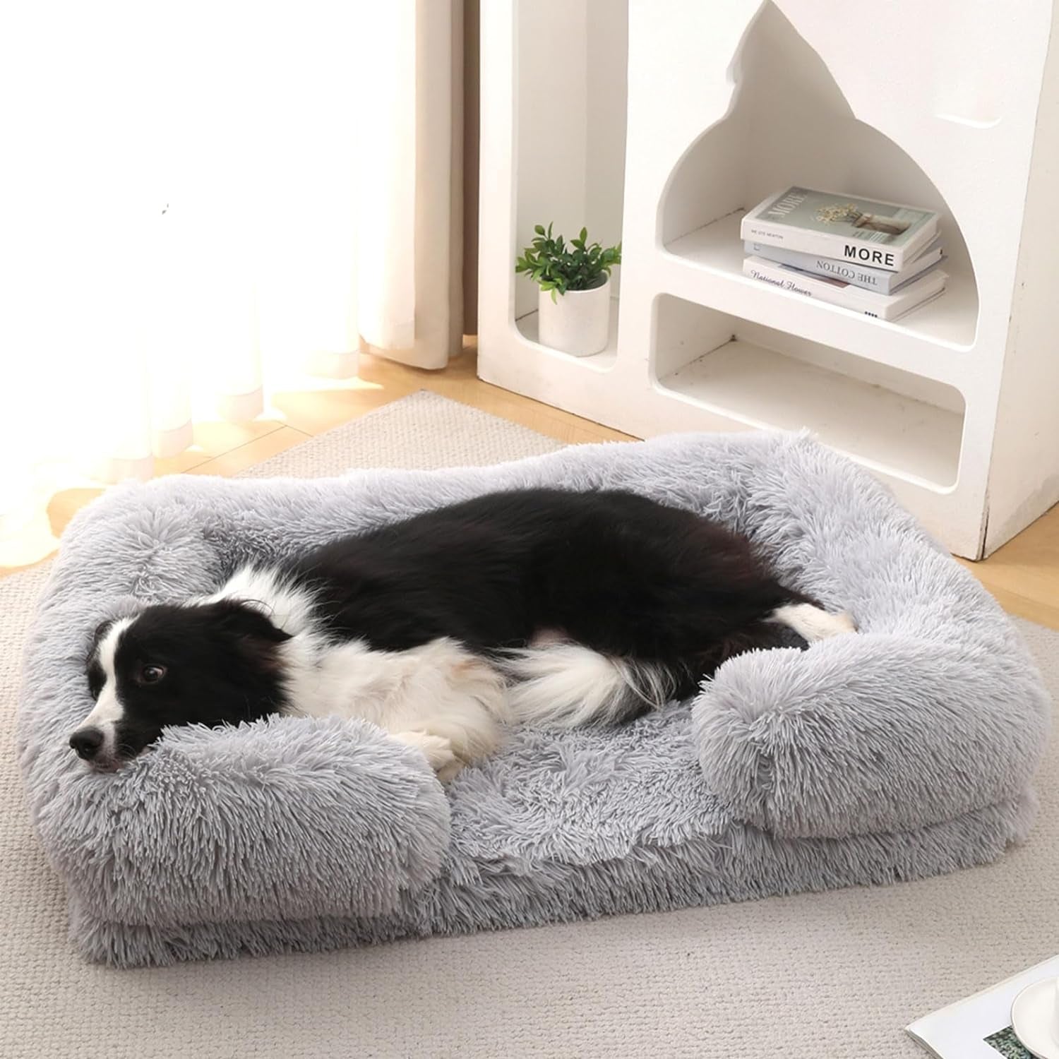 MIAO PAW Warming Fluffy Orthopedic Dog Beds for Large Dogs,Dog Bed with Plush Thick Egg Foam Support and Non-Slip Bottom,Large Waterproof and Machine Washable Pet Bed Cover (Rainbow)