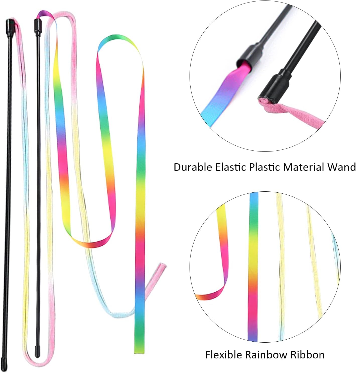 2 Pieces Interactive Cat Rainbow Wand Toys, Kitten Ribbon Toys, Colorful Cat String Teaser Wand - Pet Ribbon Dance Charmer for Cats Kittens Indoor Training Exerciser, Cats Toys for Strengthen Relation