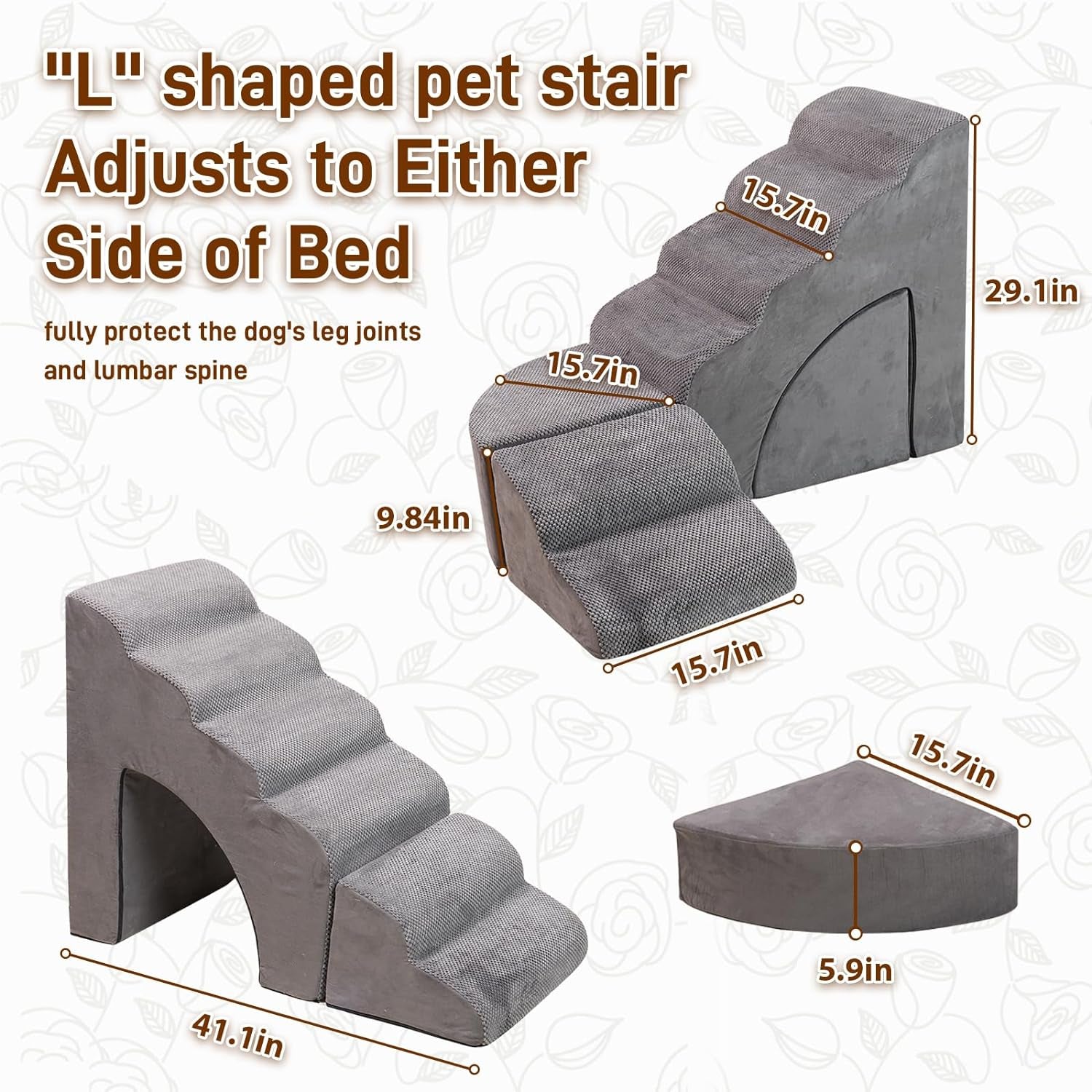 Foam Dog Stairs & Steps Ramps for High Beds 30-36 Inches High Tall, Litail 6 Step Pet Stairs/Steps for High Beds 30 Inch Large Dogs, Non-Slip Dog Ramps for Small Dogs, for Older Dogs/Cats Injured