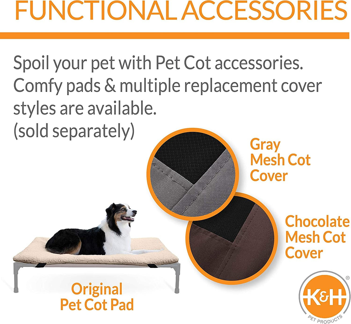 K&H Pet Products Dog Cots Beds for Large Dog- Elevated Outdoor Dog Cot Bed- Raised Dog Hammock Cooling Bed- Washable, Portable Dog Cot- Heavy Duty Durable Metal Frame, X-Large, Gray/Black Mesh