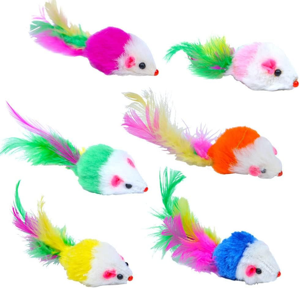 10 Furry Pet Cats, Toy Mice, Cat Toy Mice, Cat Pet Toys, Feather Tails, Interactive Cat Toys for Indoor Cats and Kittens (10 Feather Mice)