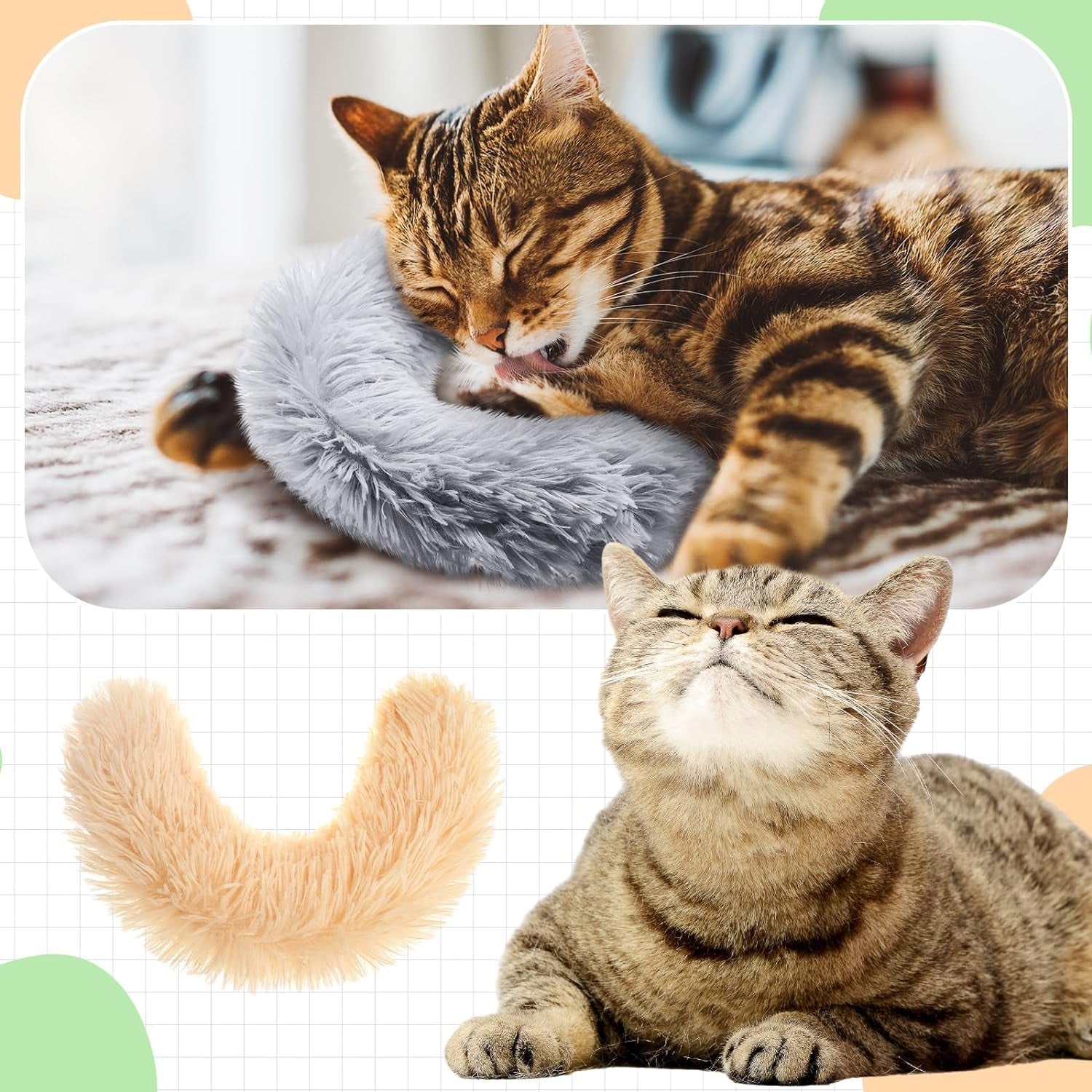 3 Pcs Cat Calming Pillows Cat Catnip Toys for Indoor Cats Fluffy Cat Bed Pillow Interactive Cat Kicker Toys for Kitten Puppy Chasing Chewing Exercising, Blanket and Carrier, 3 Colors