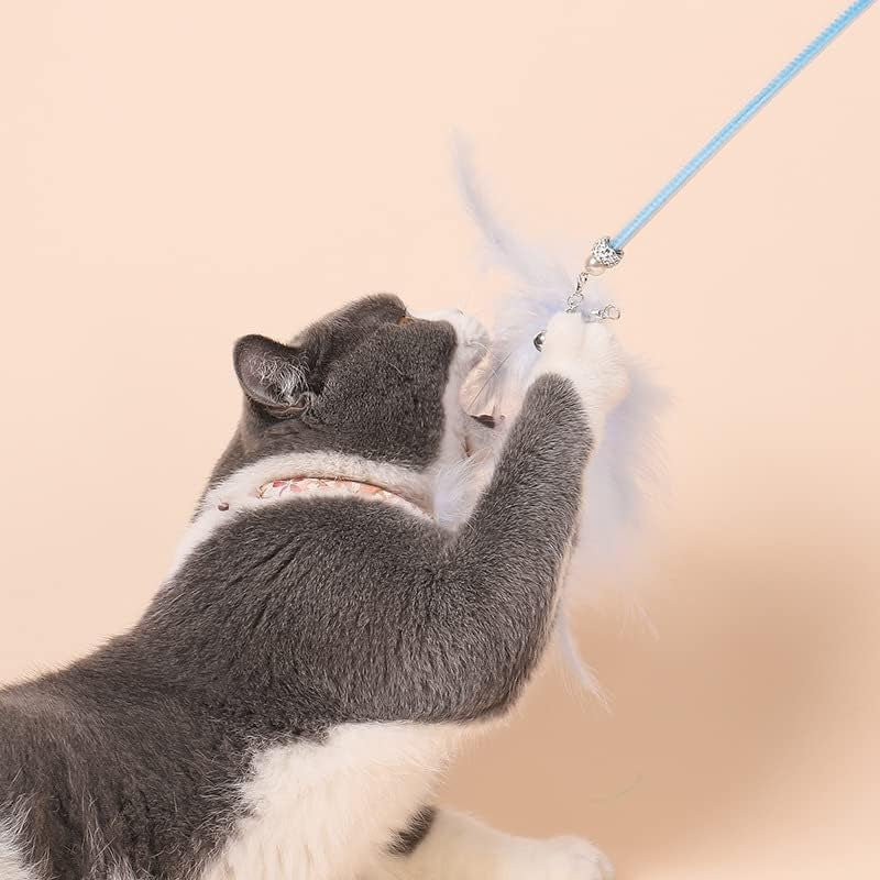 4 Pcs Cat Toy on Stick, Cat Feather Wand Toys, String Cat Toy,Cat Toys for Indoor Cats Blue