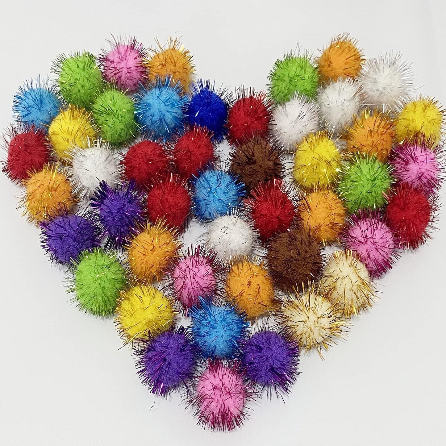 100 Pcs Sparkle Balls, 1.8 Inch Tinsel Sparkle Balls Cat Pet Toy Balls Plush Glitter Balls for DIY Crafts, Pet Cat Kittens Toy Supplies, Color Random