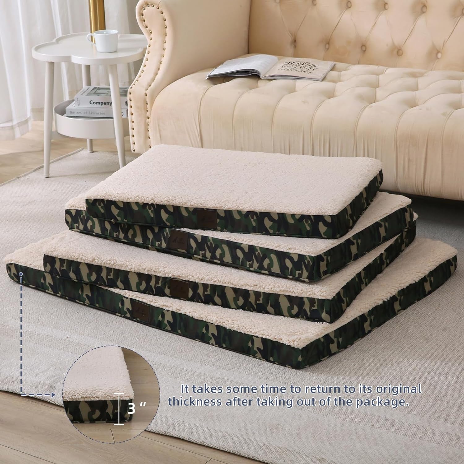 Daysu Dog Beds Xlarge, Orthopedic Dog Bed Egg Crate Foam with Removable Washable Cover, XL Green Camo Pet Bed, 44X32X3In, Suitable for Dogs up to 100 Ibs