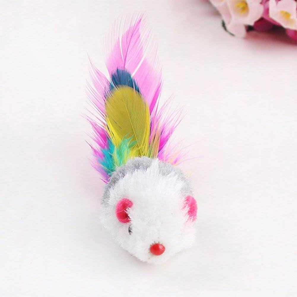 10Pcs/Lot Soft Fleece False Mouse Cat Toys Colorful Feather Funny Playing Mice Toy Birthday Xmas Gifts (Multicolor)