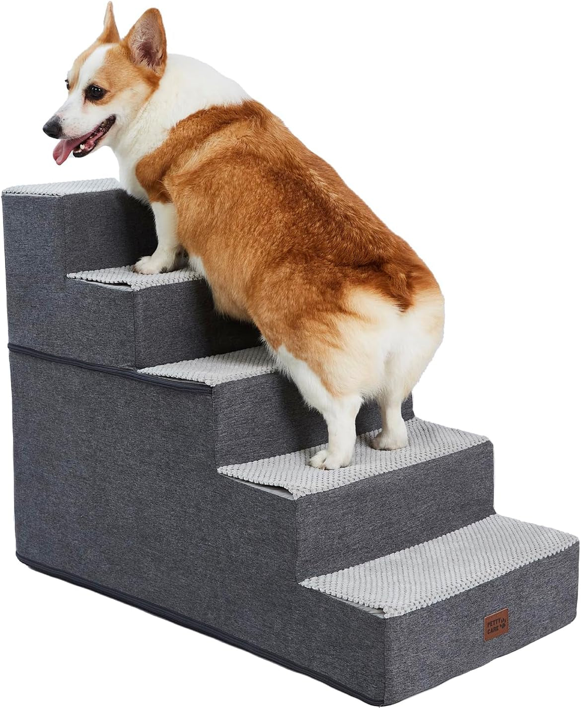 Dog Stairs for Small Dogs - Foam Pet Steps for High Beds and Couch, Non-Slip Folding Dog Steps Portable Pet Stairs for Large Dog and Cats,4 Step, Grey